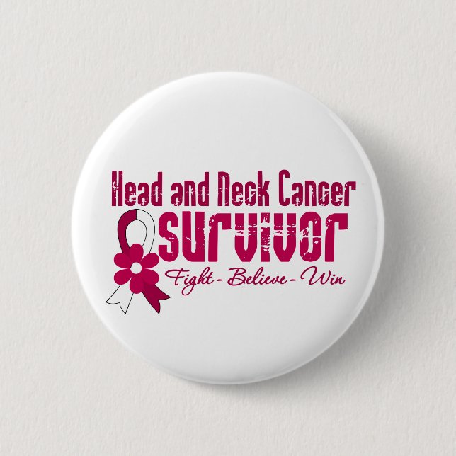 Head and Neck Cancer Survivor Flower Ribbon 2 Inch Round Button (Front)