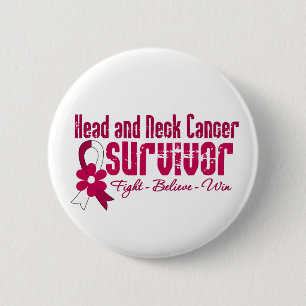 Head and Neck Cancer Survivor Flower Ribbon 2 Inch Round Button