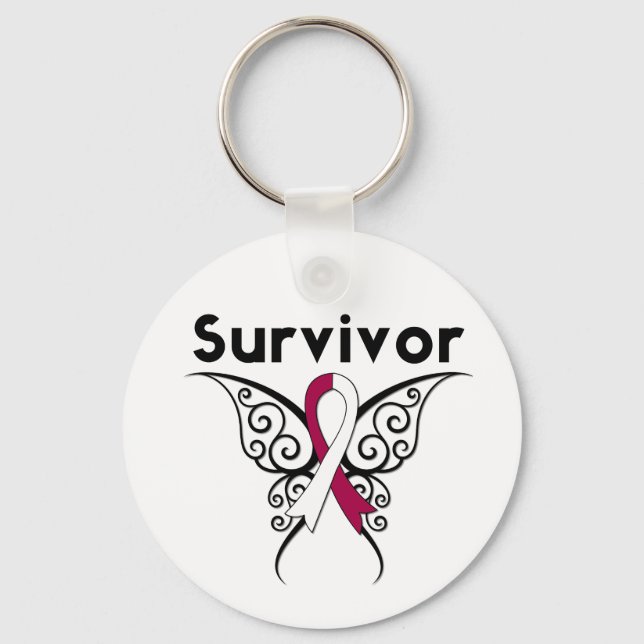 Head and Neck Cancer Survivor Tribal Butterfly Keychain (Front)
