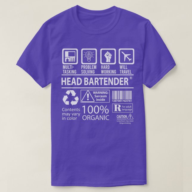 Head Bartender MultiTasking Certified Job Gift Ite T-Shirt (Design Front)