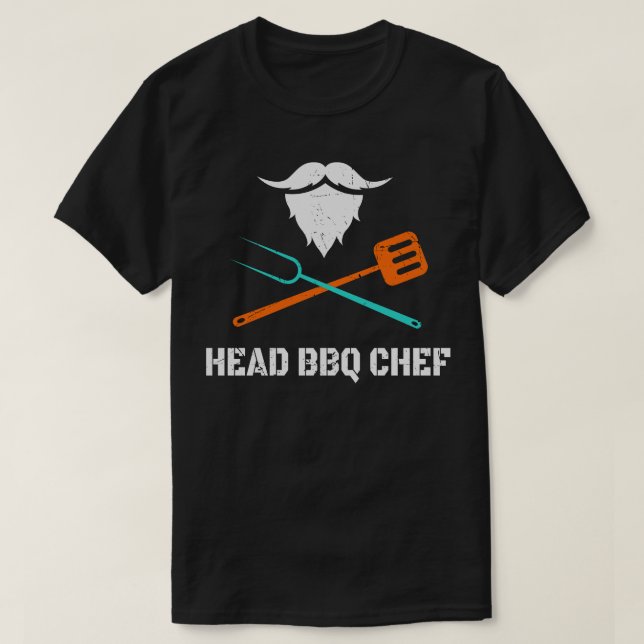 Head BBQ Chef With Beard Grilling Mens Fun T-Shirt (Design Front)