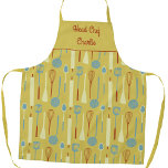 Head Chef Personalized Apron<br><div class="desc">Fun Head Chef design with retro kitchen implements for your favourite chef, cook or grill expert. Change the name to personalize.</div>