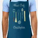 Head Chef Personalized Apron<br><div class="desc">Fun Head Chef design with kitchen implements for your favourite chef, cook or grill expert. Change the name to personalize.</div>