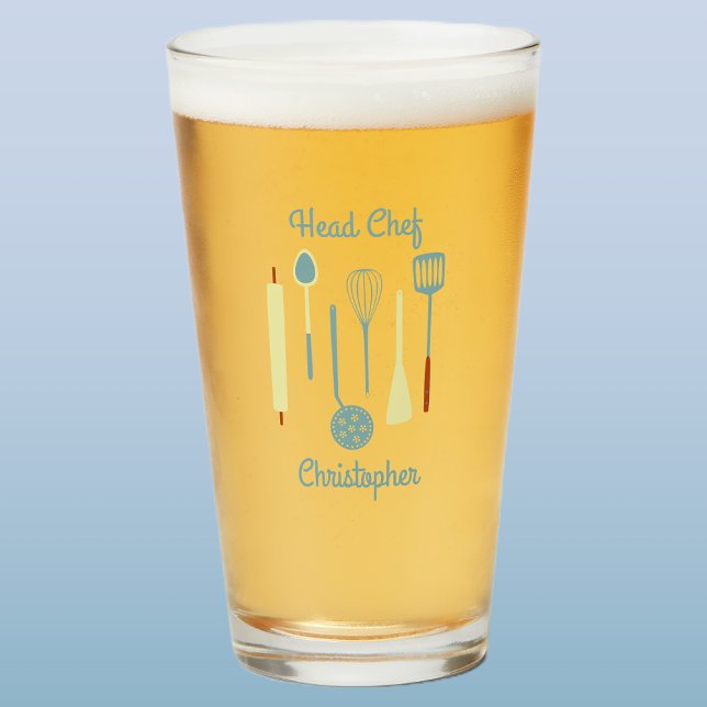Head Chef Personalized Beer Glass (Head Chef fun personalized name beer glass)