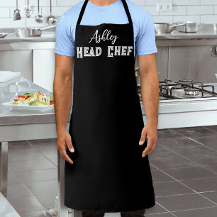 Head Chef Personalized Black and White Kitchen Apron