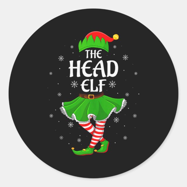 Head Elf Christmas Family Girls Women Elf Squad Xm Classic Round Sticker (Front)