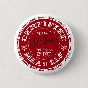 Head Elf   Christmas Seal of Approval 2 Inch Round Button