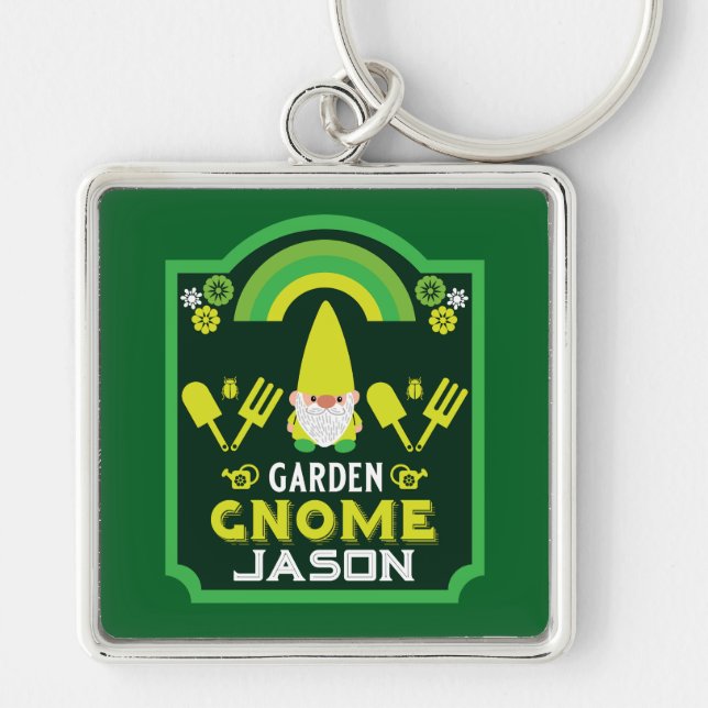 Head Garden Gnome Gardener Keychain (Front)