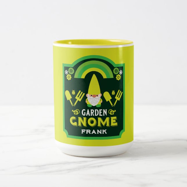 Head Garden Gnome Gardener Two-Tone Coffee Mug (Center)