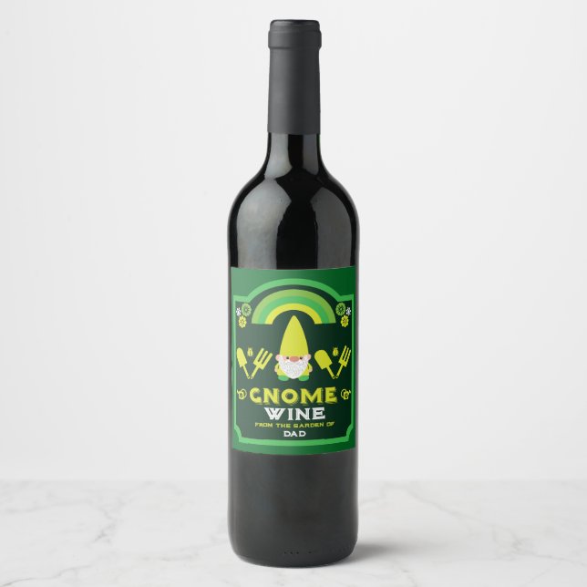 Head Garden Gnome Gardener Wine Label (Front)