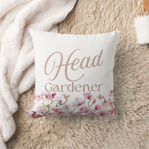 Head Gardener Elegant Script Floral  Throw Pillow