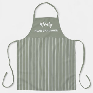 Head Gardener Name White Pinstripe   Personalized Apron