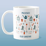 Head Gardener Personalized Coffee Mug<br><div class="desc">Fun personalized Head Gardener design.  Pattern features gardening tools and implements for gardeners. Original art by Nic Squirrell.  Change the name and text to customize.</div>