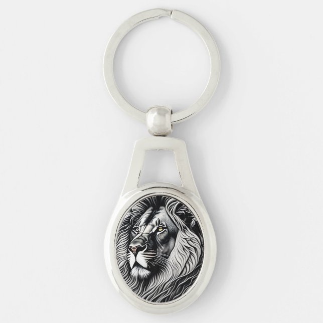 Head Lion Drawing Art Keychain (Front)