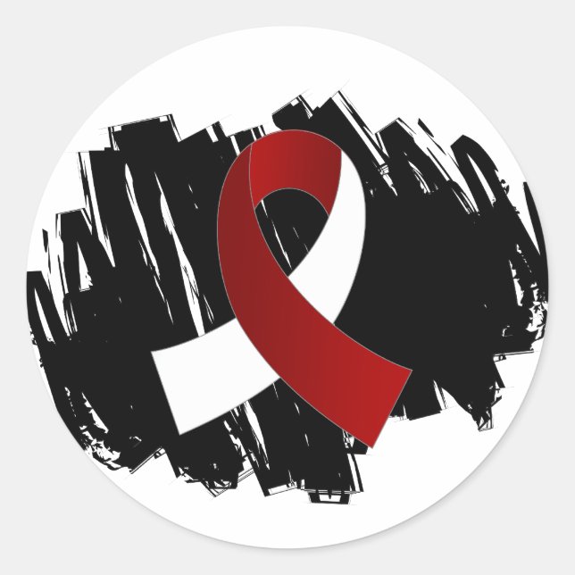 Head Neck Cancer Burgundy White Ribbon With Scribb Classic Round Sticker (Front)