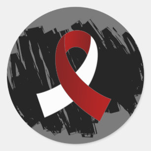 Head Neck Cancer Burgundy White Ribbon With Scribb Classic Round Sticker
