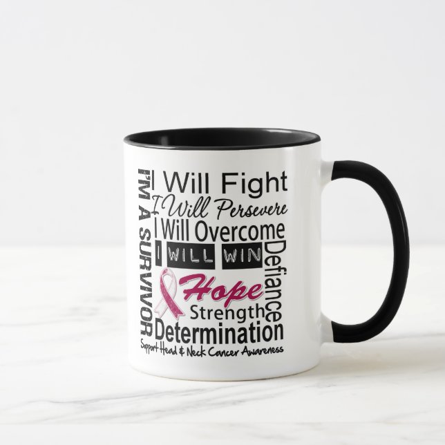 Head Neck Cancer Fight Persevere Overcome Win Mug (Right)