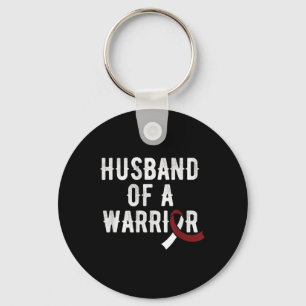 Head Neck Cancer Husband Burgundy Ribbon Awareness Keychain