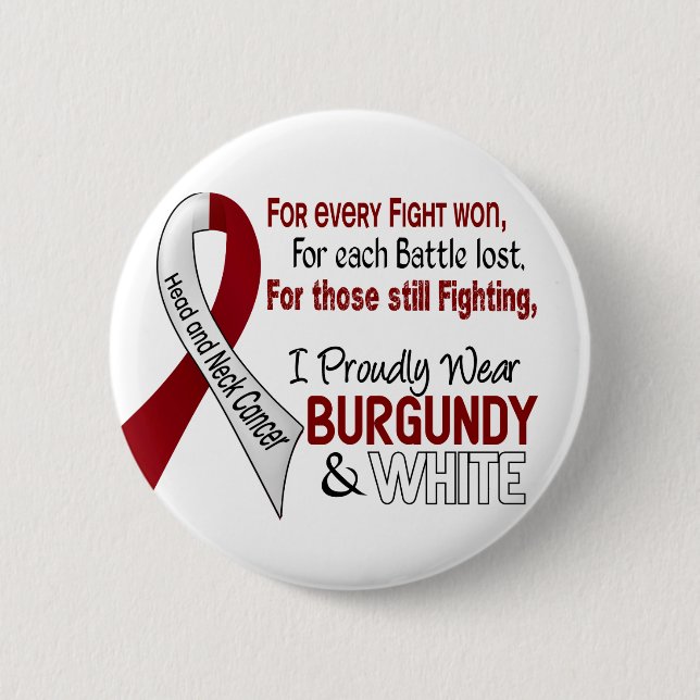 Head & Neck Cancer I Proudly Wear Burgundy White 1 2 Inch Round Button (Front)
