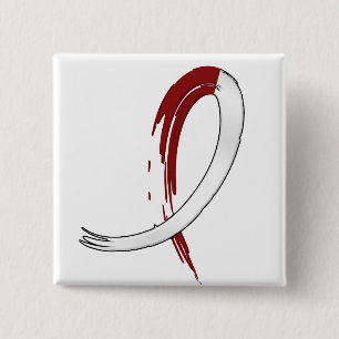 Head Neck Cancer's Burgungy and White Ribbon A4 2 Inch Square Button