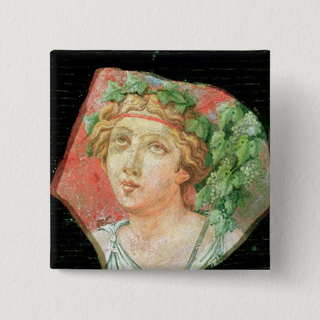 Head of a bacchante 2 inch square button (Front)