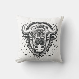 Head of a big horned bison throw pillow