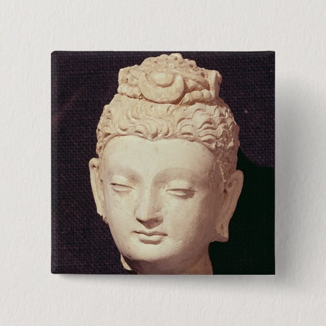 Head of a Buddha, Greco-Buddhist style 2 Inch Square Button (Front)