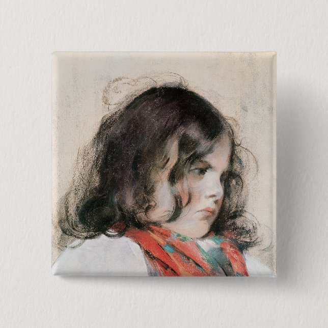 Head of a Child 2 Inch Square Button (Front)