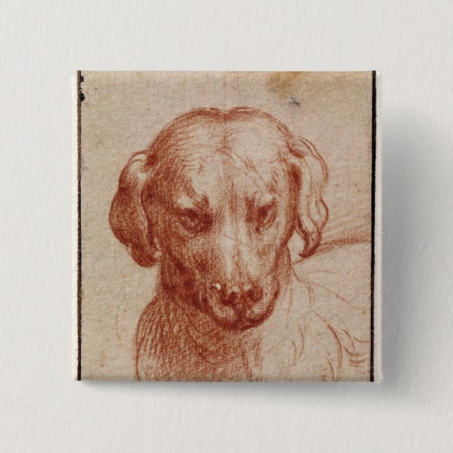 Head of a Dog 2 Inch Square Button (Front)
