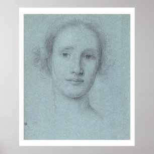 Head of a Girl (black and white chalk on blue laid Poster