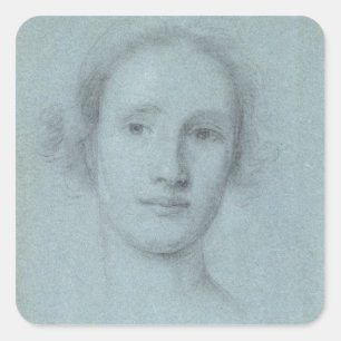 Head of a Girl (black and white chalk on blue laid Square Sticker