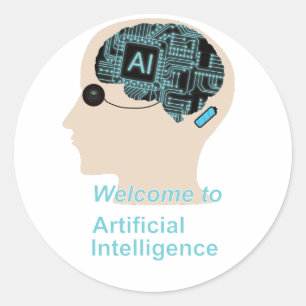  Head of a human with brain and electronic eye Classic Round Sticker