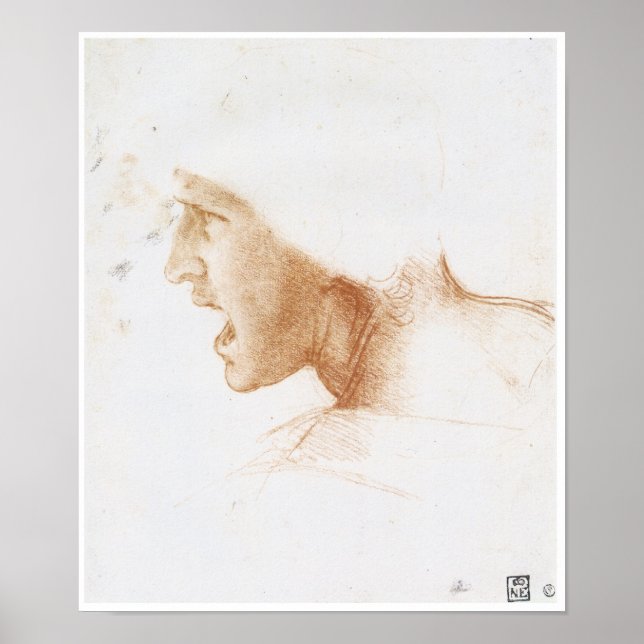 Head of a Man Shouting, Leonardo da Vinci Poster (Front)
