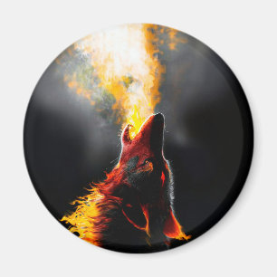 Head of Aggressive Fire Wolf Magnet