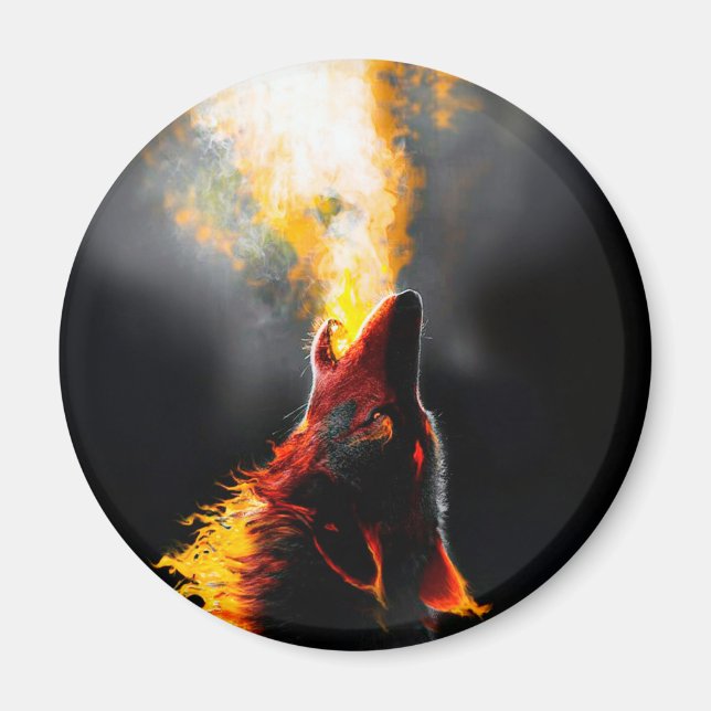 Head of Aggressive Fire Wolf Magnet (Front)