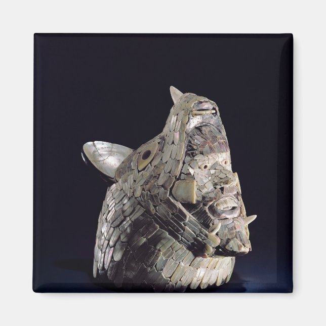 Head of an animal with human head in open jaws magnet (Front)