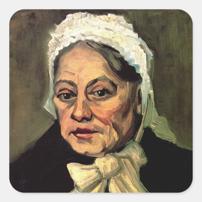 Head of an Old Woman White Cap by Vincent van Gogh Square Sticker (Front)