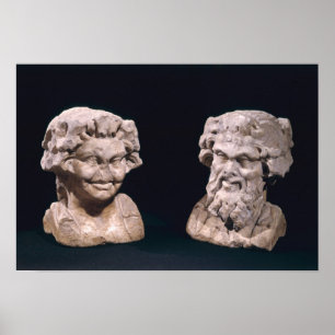 Head of Bacchus and satyr from a hermatic pillar Poster