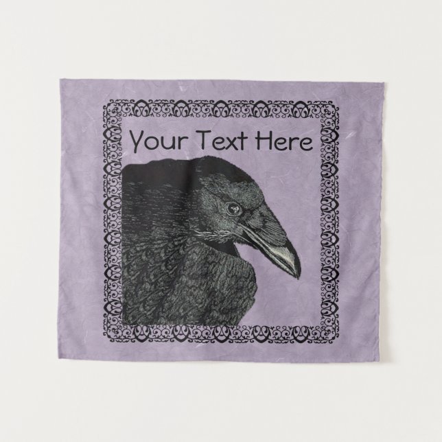 Head of Black Crow Ornate Border Border on Purple Tapestry (Front (Horizontal))