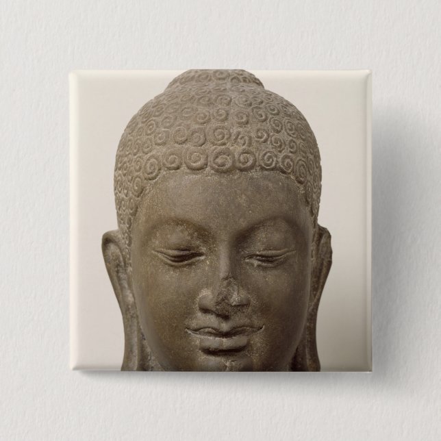 Head of Buddha, from Vat Romlok 2 Inch Square Button (Front)
