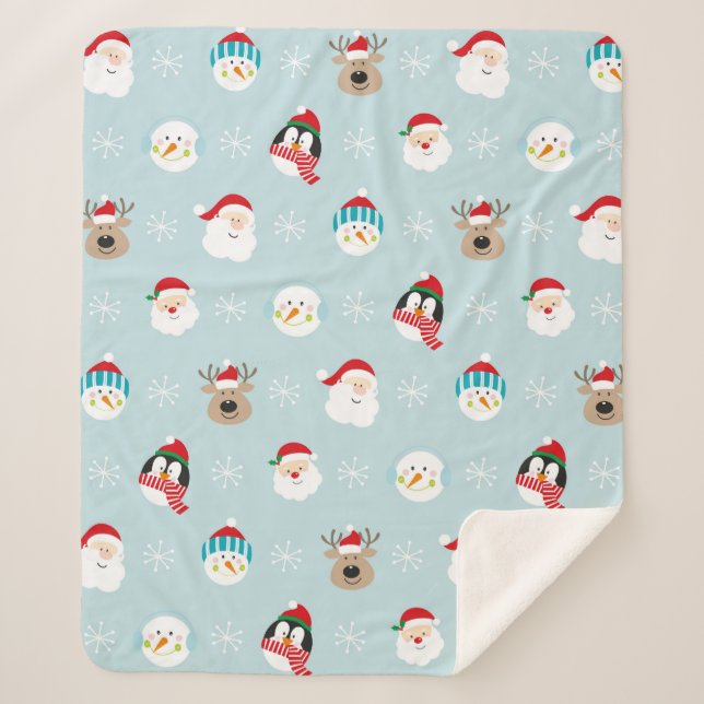 Head of christmas character pattern, christmas gif sherpa blanket (Front)