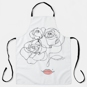 Head Of Flowers Art, Line Art Woman With Flowers,  Apron
