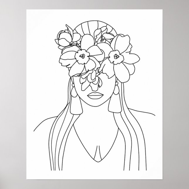 Head Of Flowers Line Art Poster (Front)