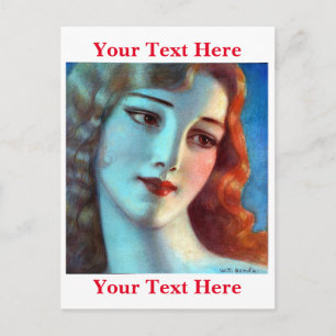 Head of girl with long blonde hair (1923) holiday postcard