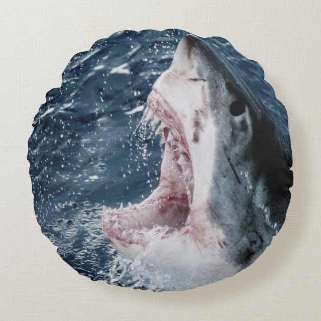 Head of Great White Shark Round Pillow (Front)