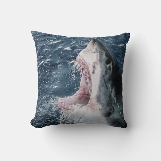 Head of Great White Shark Throw Pillow (Front)