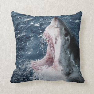 Head of Great White Shark Throw Pillow