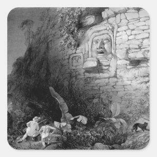 Head of Itzam Na, Izamal, Yucatan, Mexico, 1844 Square Sticker