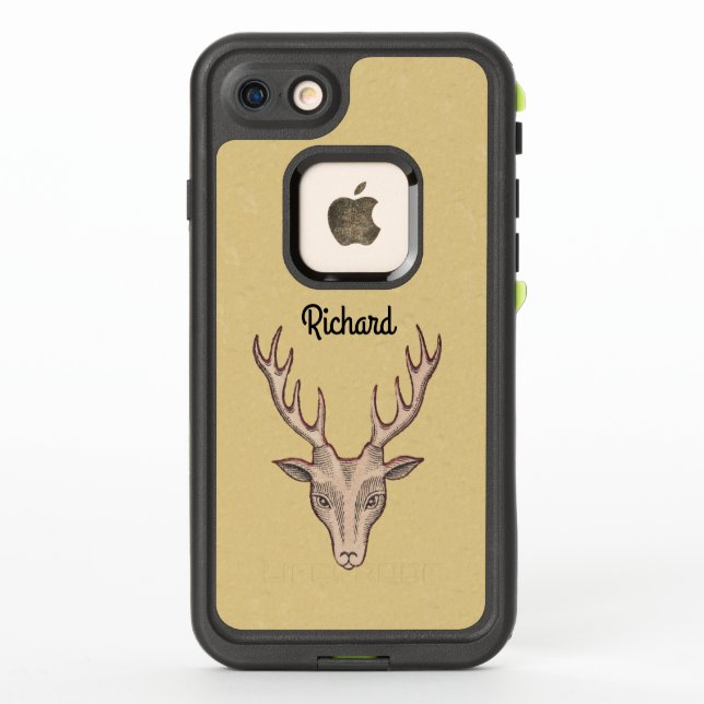 Head of Male Brown Deer Large Antlers Tan LifeProof iPhone Case (Back)