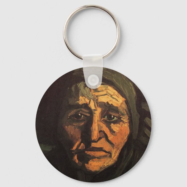 Head of Peasant Woman Lace Cap by Vincent van Gogh Keychain (Front)
